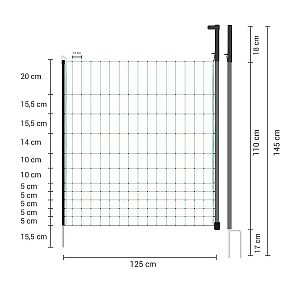 Branka k síti pro elektrický ohradník, výška 110 cm, šířka 125 cm, dvojitý hrot