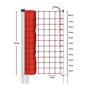 Elektrická ohradníková sieť pre kone, výška 170 cm, dĺžka 25 m - rozmery