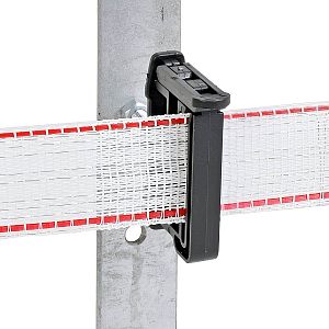 Izolátor pre ohradovú pásku do 40 mm s poistkou proti vykĺznutiu drôtu z izolátora