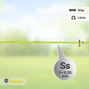 Kábel pre elektrický ohradník, priemer 2,5 mm, žltozelený neón, dĺžka 200 m