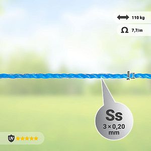 Kábel pre elektrický ohradník, priemer 3 mm, modrý, dĺžka 800 m