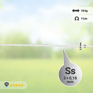 Lanko pro elektrický ohradník, průměr 2,5 mm, bílé, délka 250 m
