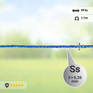 Lanko pro elektrický ohradník, průměr 2,5 mm, modré, délka 200 m