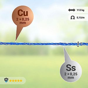 Lanko pro elektrický ohradník, průměr 3 mm, modré, délka 1000 m, 0,17 Ω/m