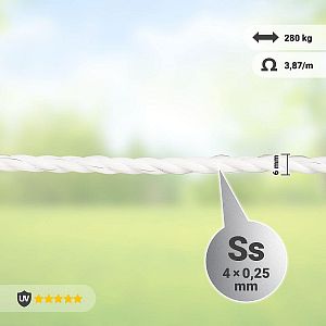 Lano pre elektrický ohradník, priemer 6 mm, biele, dĺžka 200 m