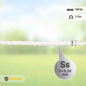 Lano pro elektrický ohradník, průměr 5 mm, bílé, délka 200 m