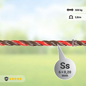 Lano pro elektrický ohradník, průměr 6,5 mm, hnědo-oranžové, 200 m