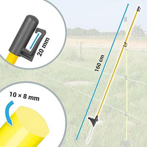 Oválna sklolaminátová tyč pre elektrický ohradník 160 cm, pätka a hrot, 3 izolátory