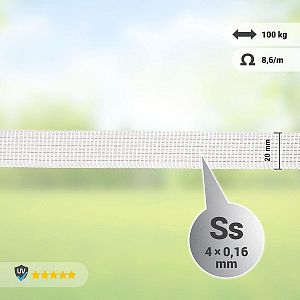 Páska na elektrický ohradník, šírka 20 mm, biela, dĺžka 200 m