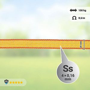 Páska na elektrický ohradník, šírka 20 mm, žltooranžová, dĺžka 200 m