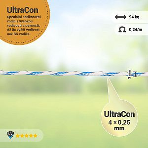 Pletený drôt na elektrický ohradník, priemer 3 mm, bielo-modrý, dĺžka 200 m