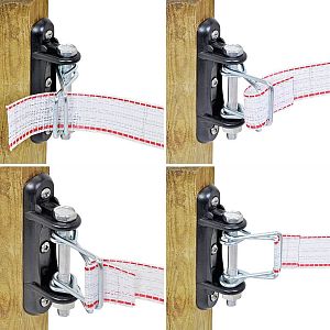 Rohový izolátor s kovovou skrutkou a úchytmi pre pásku elektrického ohradníka do 40 mm - 4 ks