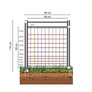 Sieťová brána pre elektrický plot, výška 110 cm, šírka 81 cm, s vysokonapäťovým káblom