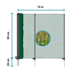Univerzálna zelená ohradová sieť, nevodivá FIX, dĺžka 15 m, výška 90 cm