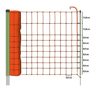 Vodivá ohradníková síť pro psy, králíky a kočky, výška 65 cm, délka 50 m, oranžová