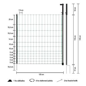 Vstupná brána pre sieťový elektrický ohradník, 112 cm - rozmery a príslušenstvo