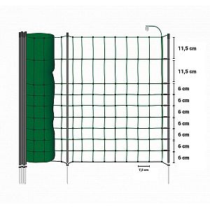 Zelená vodivá síť STANDARD elektrický ohradník pro psy, králíky, kočky, výška 65 cm, 50 m, 1 hrot