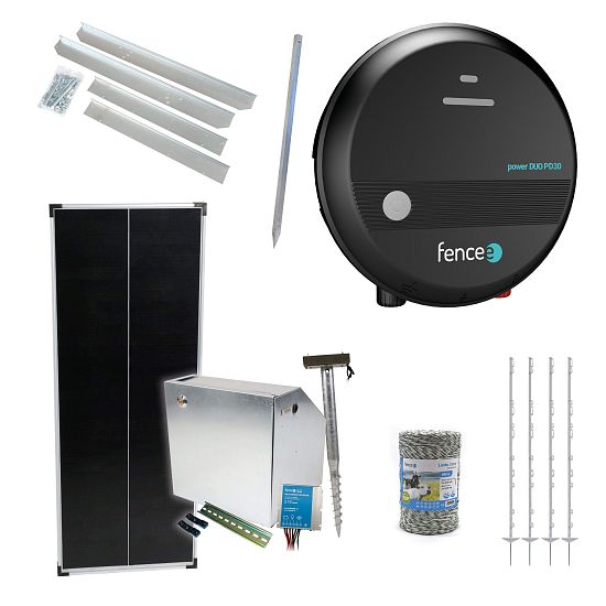 Expert sada solární ohradník - Kompletní bezpečnostní schránka + 3J zdroj, panel 100 W, lanko 3 mm