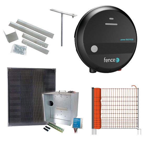 Expertná súprava solárneho ohradníka - Kompletný prenosný box + 2J napájací zdroj, 40 W panel, 112 cm sieť na hydinu