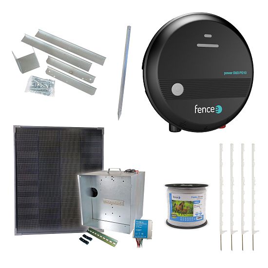 Expertná súprava solárneho plotu - Kompletný prenosný box + 1J napájací zdroj, 40 W panel, 20 mm páska
