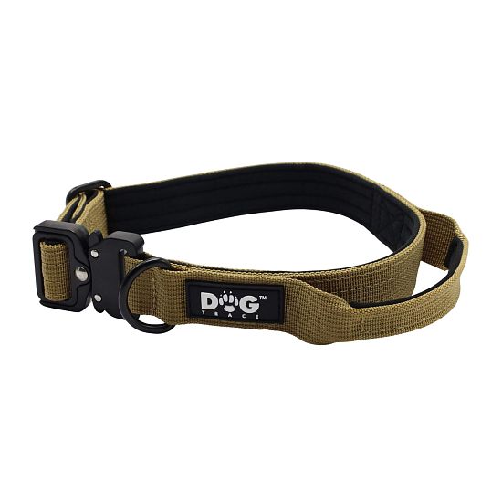 K9 taktický obojek pro psy s rukojetí, khaki, vel. S - XL