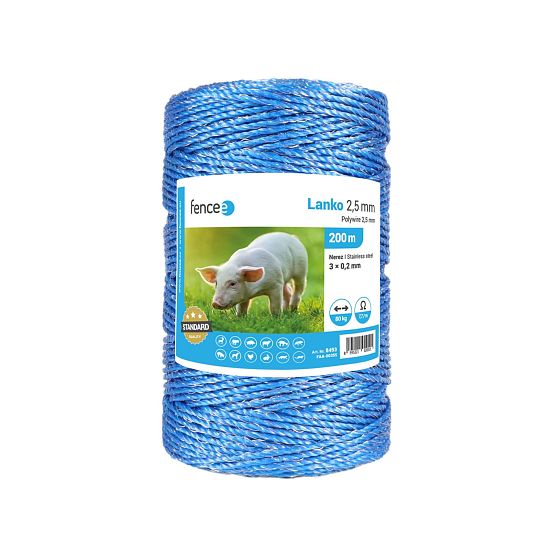 Kábel pre elektrický ohradník, priemer 2,5 mm, modrý, dĺžka 200 m