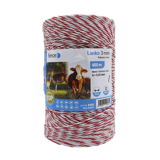 Kábel pre elektrický ohradník, priemer 3 mm, bielo-červený, dĺžka 400 m