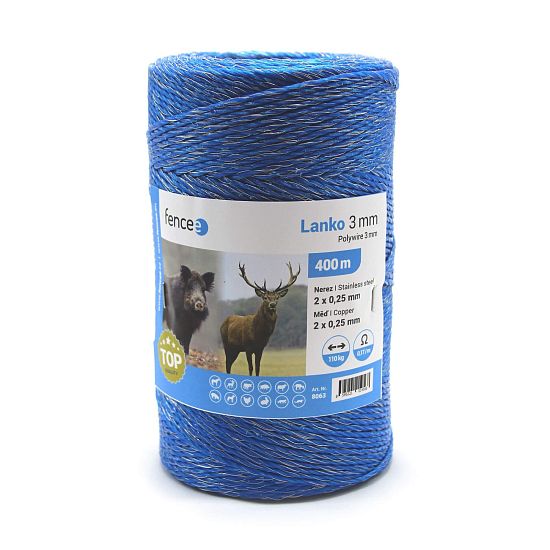 Kábel pre elektrický ohradník, priemer 3 mm, modrý, dĺžka 400 m