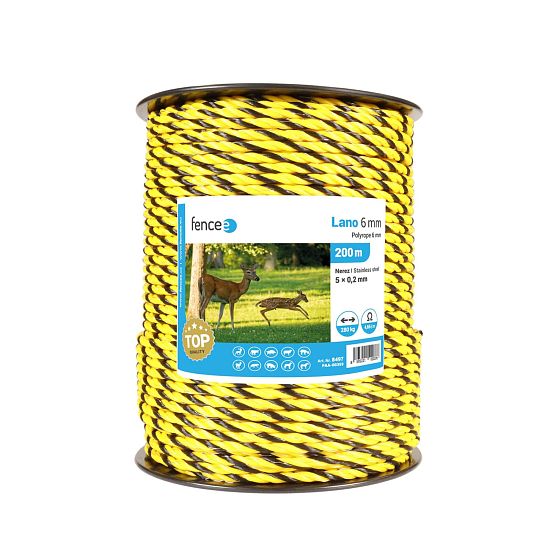 Lano elektrického ohradníka, priemer 6 mm, žlto-čierne, dĺžka 200 m