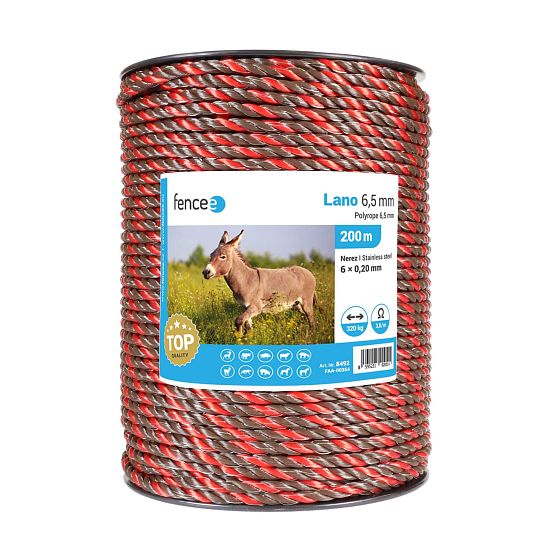 Lano pre elektrické ohradníky, priemer 6,5 mm, hnedo-oranžové, 200 m