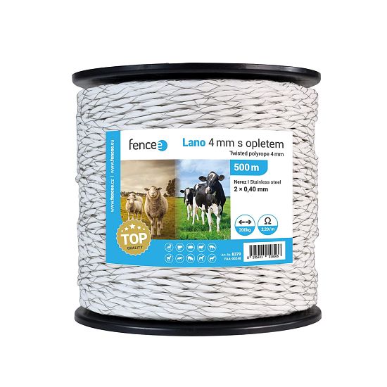 Lano s opletem pro elektrický ohradník, průměr 4 mm