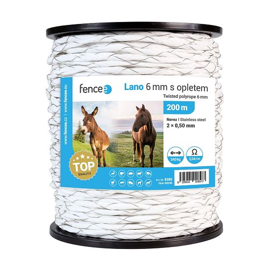 Lano s opletem pro elektrický ohradník, průměr 6 mm