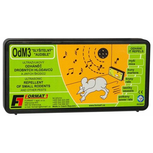 Počuteľná plašička myší, potkanov a kún OdM3 bez regulácie hlasitosti s adaptérom