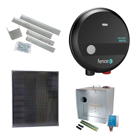 Prémiová súprava solárneho plotu - Kompletný prenosný box + 1J napájací zdroj, 40 W panel