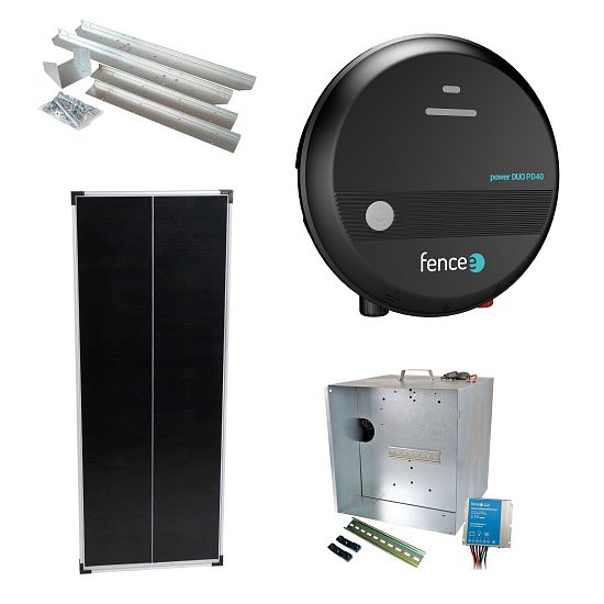 Prémiová súprava solárneho plotu - Kompletný prenosný box + 4J napájací zdroj, 100 W panel