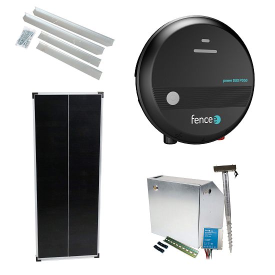 Premium sada solární ohradník - Kompletní bezpečnostní schránka + 5J zdroj, panel 100 W