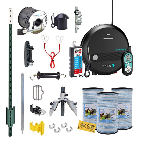 Profi set inteligentný elektrický ohradník pre kone 120 ks kovových T-stĺpikov 182 cm, RF zdroj 2 J