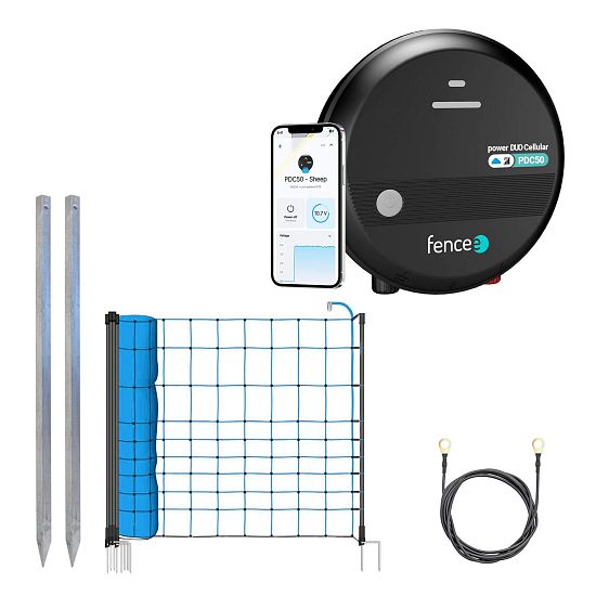 Sada pre elektrický ohradník s modrou sieťou 120 cm proti vlkom + napájací zdroj DUO LTE s 5 J