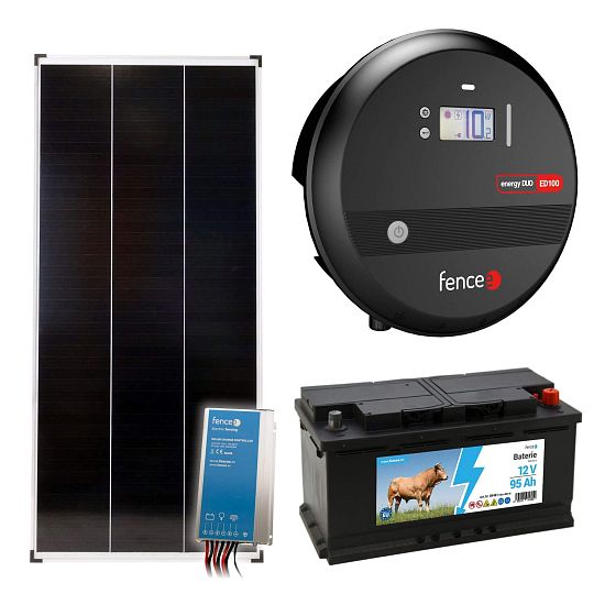 Sada solárneho elektrického plotu s výkonom 10 J, 200 W solárnym panelom, regulátorom a 12V batériou 95 Ah