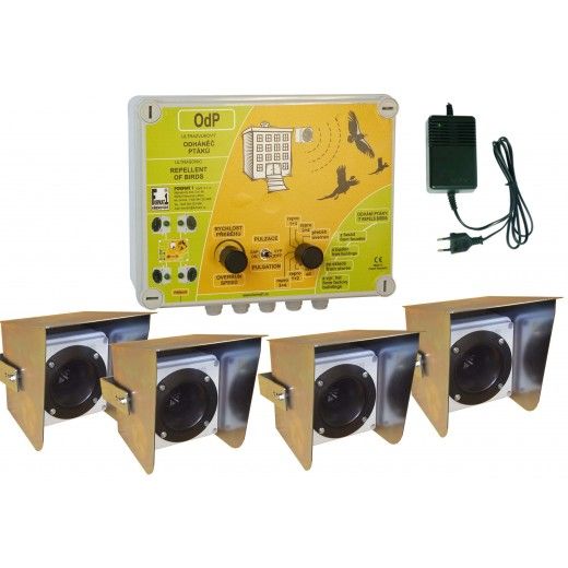 Ultrazvukový plašič na vtáky OdP so štyrmi reproduktormi s krytmi