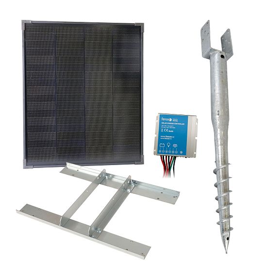 Základná sada solárneho napájania pre plot, 40 W panel, držiak so skrutkou do zeme, držiak, 10 A regulátor