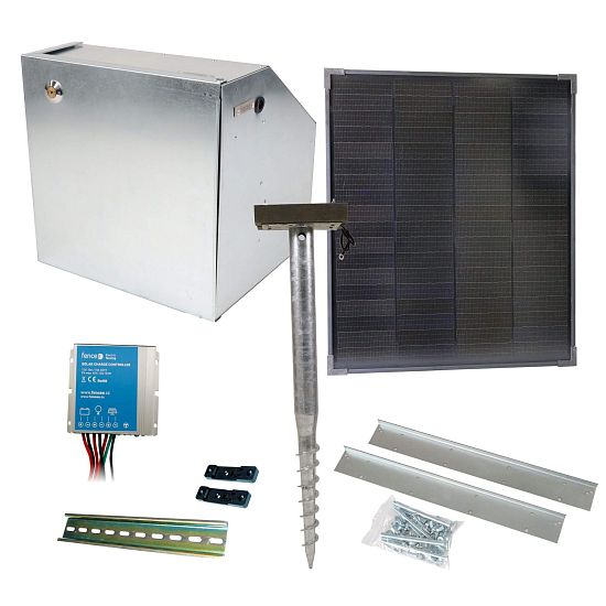 Základná súprava pre solárny plot s bezpečnostným boxom, 10 A regulátorom, 40 W panelom, držiakom