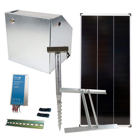 Základná súprava pre solárny plot s bezpečnostným boxom, 15 A regulátorom, 200 W panelom, držiakom