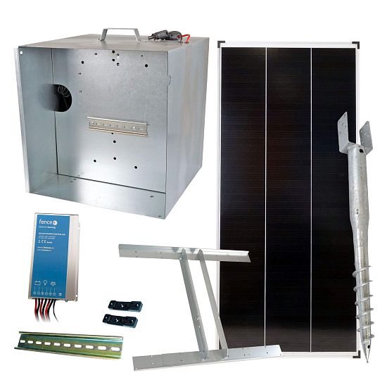 Základná súprava pre solárny plot s prenosným boxom, 15 A regulátorom, 200 W panelom, držiakom, konzolou