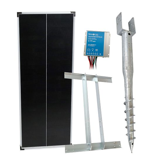 Základní sada solární napájení ohradníku, panel 100 W, držák zemní vrut, konzole, regulátor 10 A